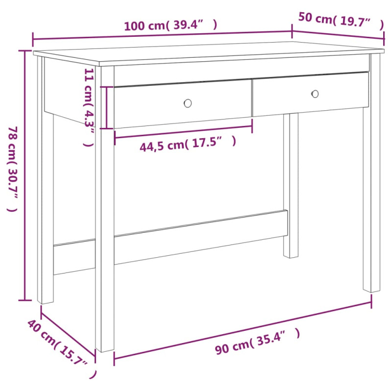 Produktbild för Skrivbord med lådor 110x50x75 cm massiv furu