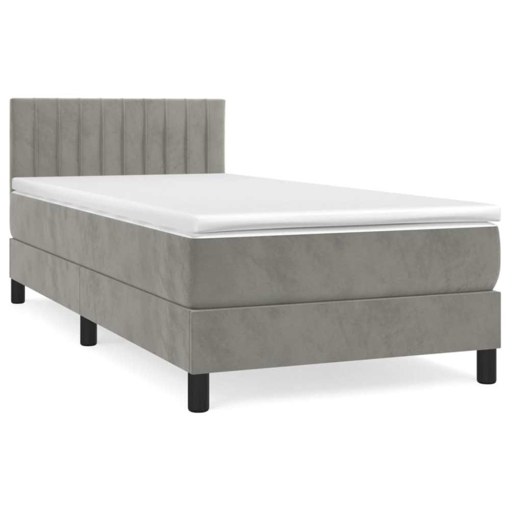Produktbild för Ramsäng med madrass ljusgrå 90x190 cm sammet