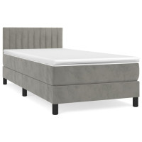 Produktbild för Ramsäng med madrass ljusgrå 90x190 cm sammet
