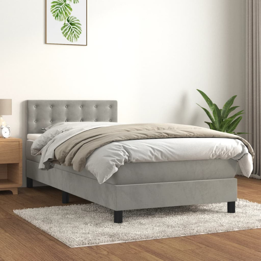 Produktbild för Ramsäng med madrass ljusgrå 90x190 cm sammet