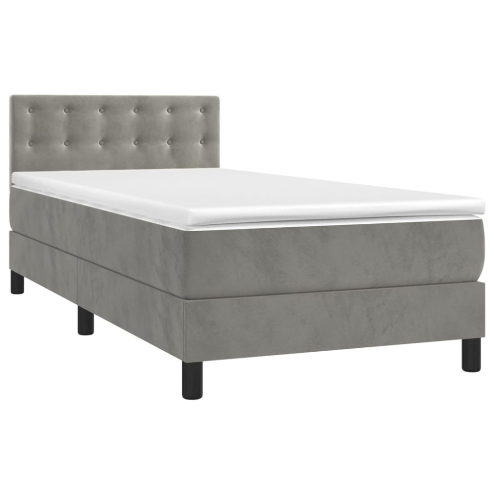 Produktbild för Ramsäng med madrass ljusgrå 90x190 cm sammet