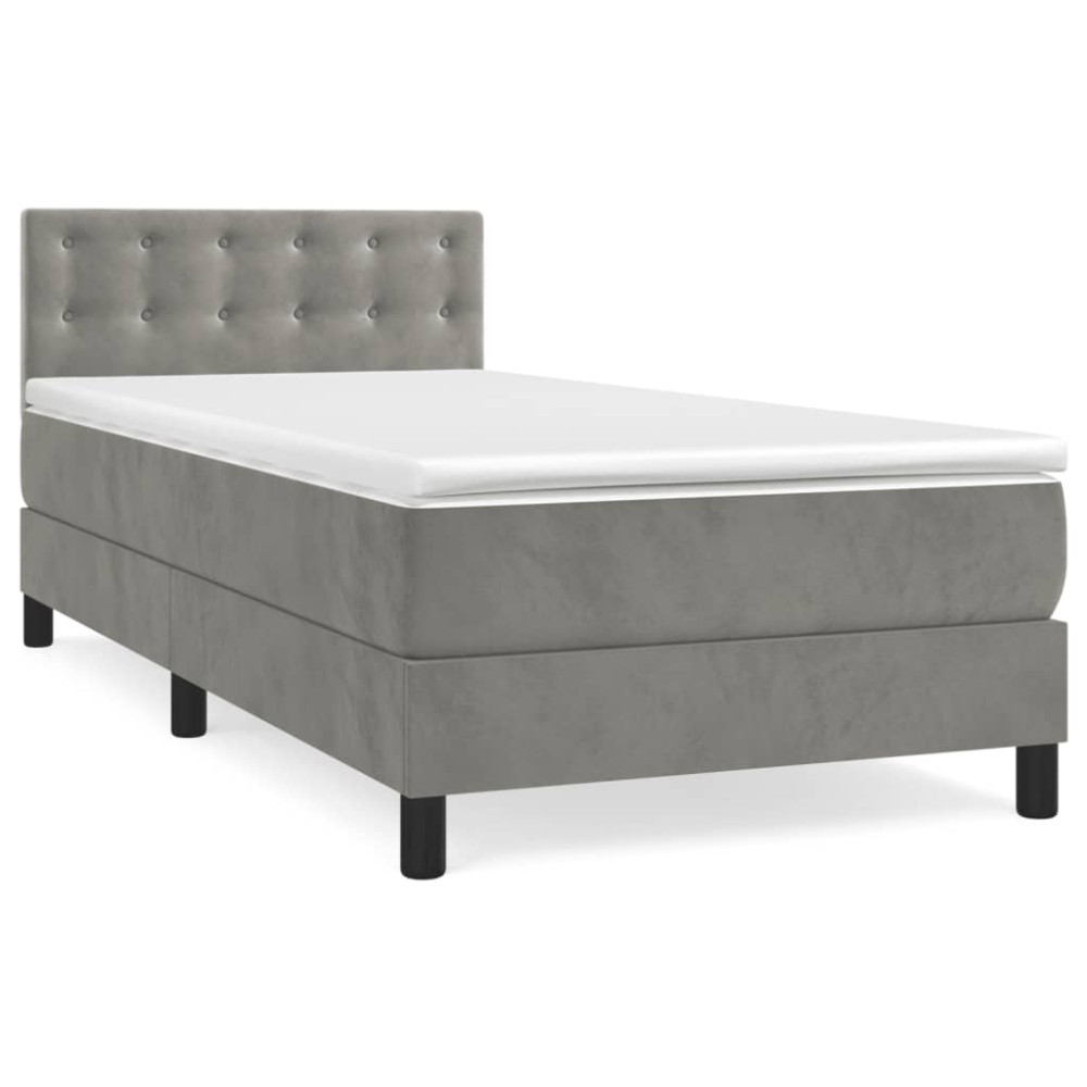 Produktbild för Ramsäng med madrass ljusgrå 90x190 cm sammet