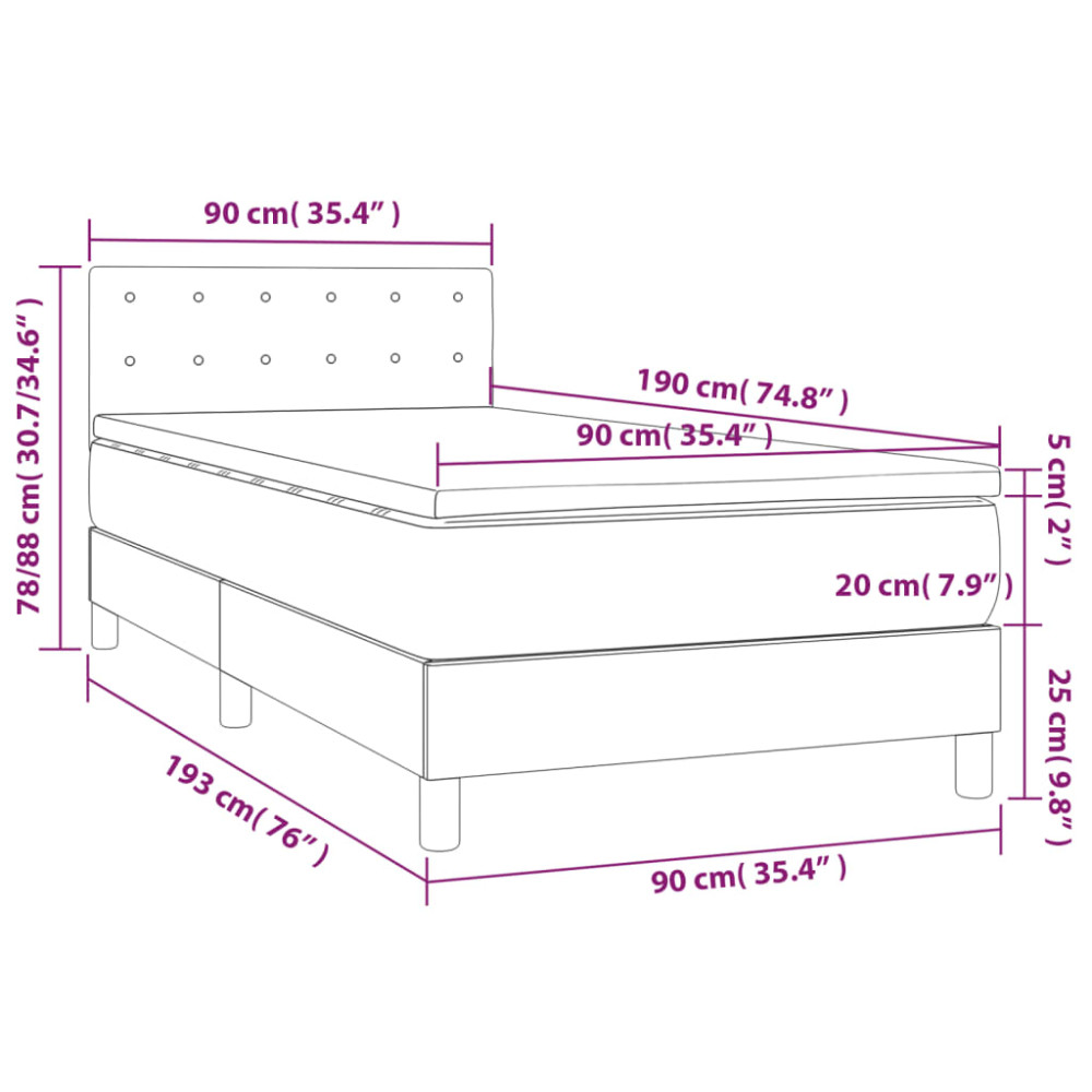 Produktbild för Ramsäng med madrass ljusgrå 90x190 cm sammet