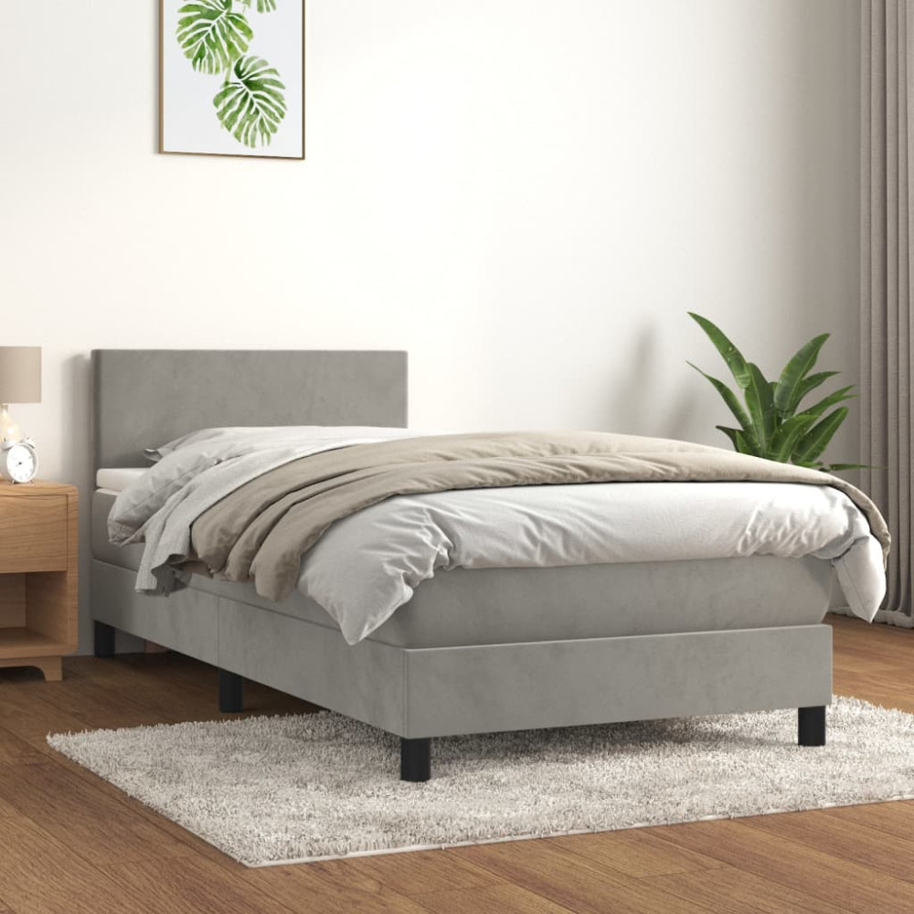 Produktbild för Ramsäng med madrass ljusgrå 90x190 cm sammet