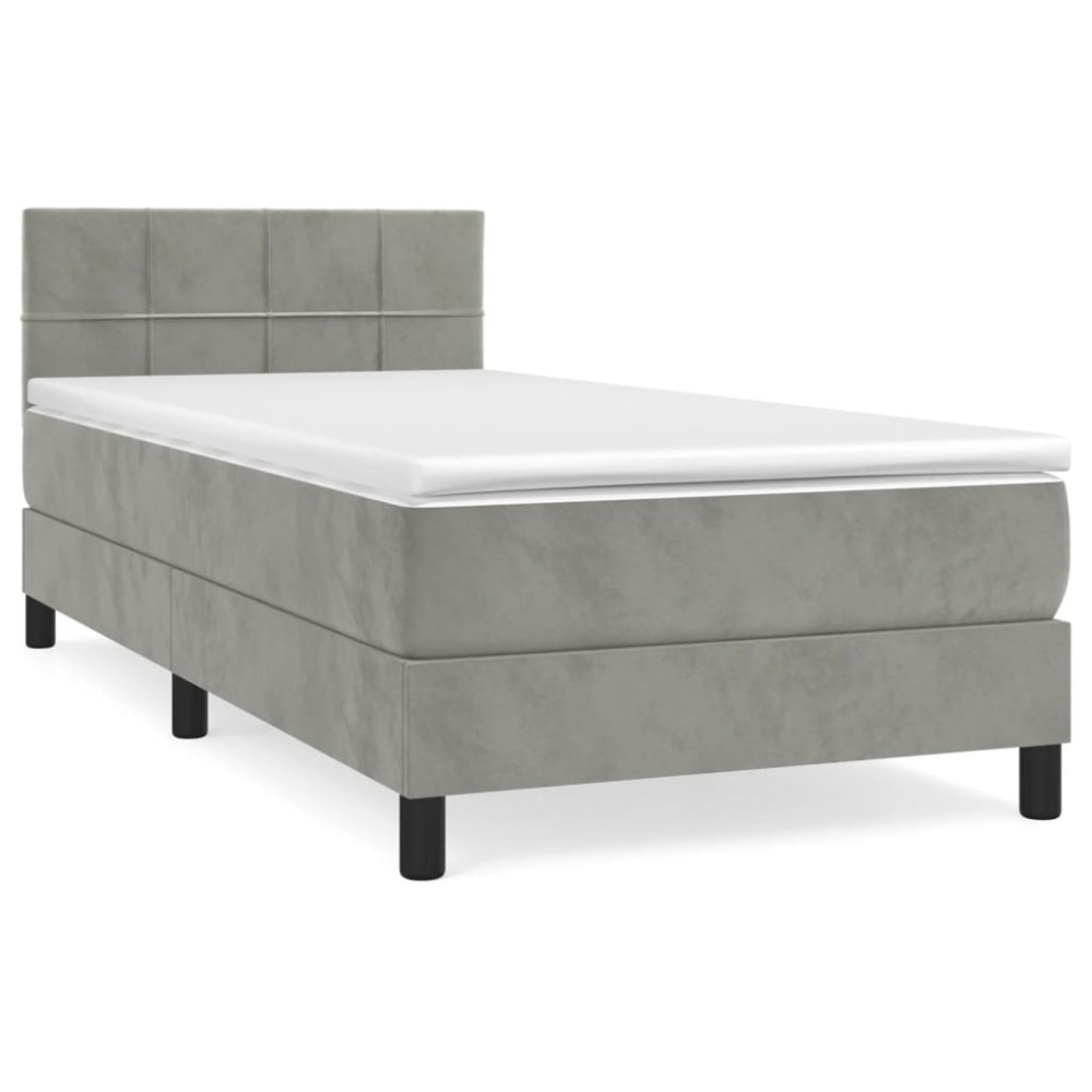 Produktbild för Ramsäng med madrass ljusgrå 90x190 cm sammet