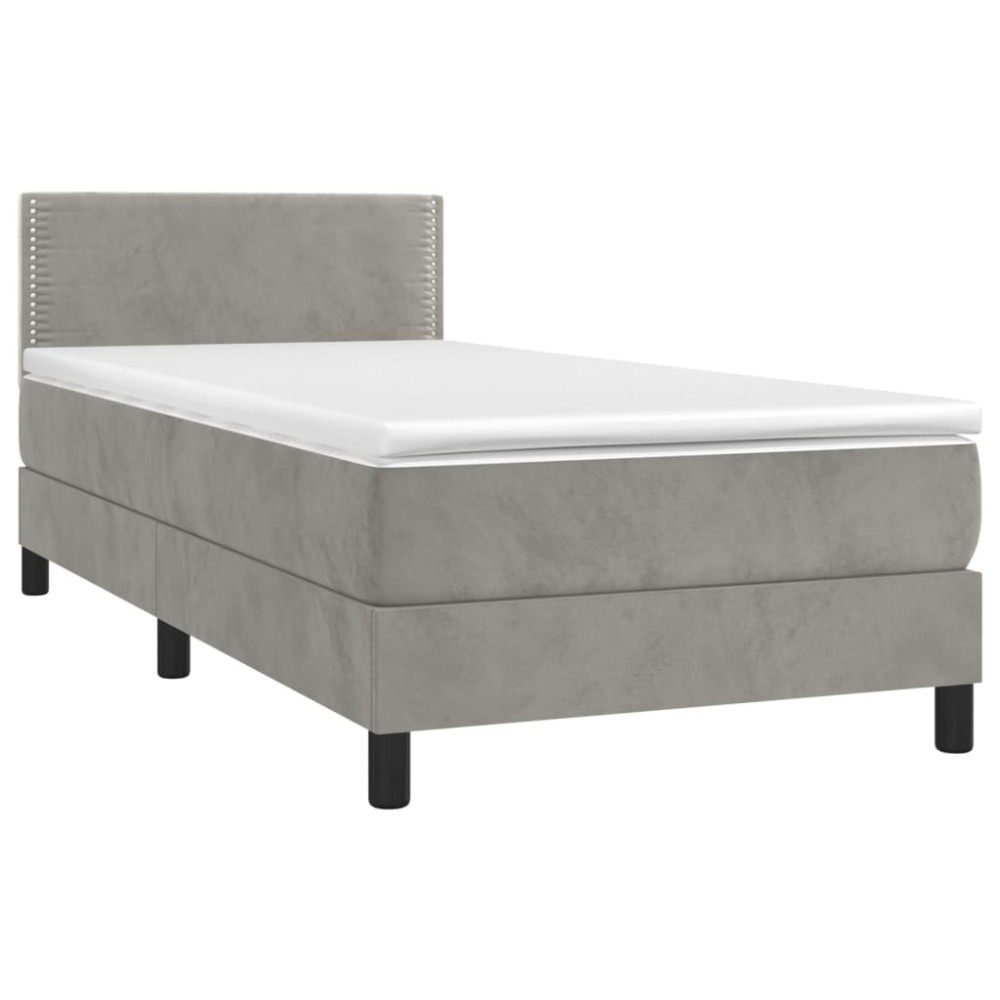 Produktbild för Ramsäng med madrass ljusgrå 90x190 cm sammet