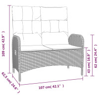 Produktbild för Justerbar trädgårdsbänk med dynor 107 cm konstrotting svart