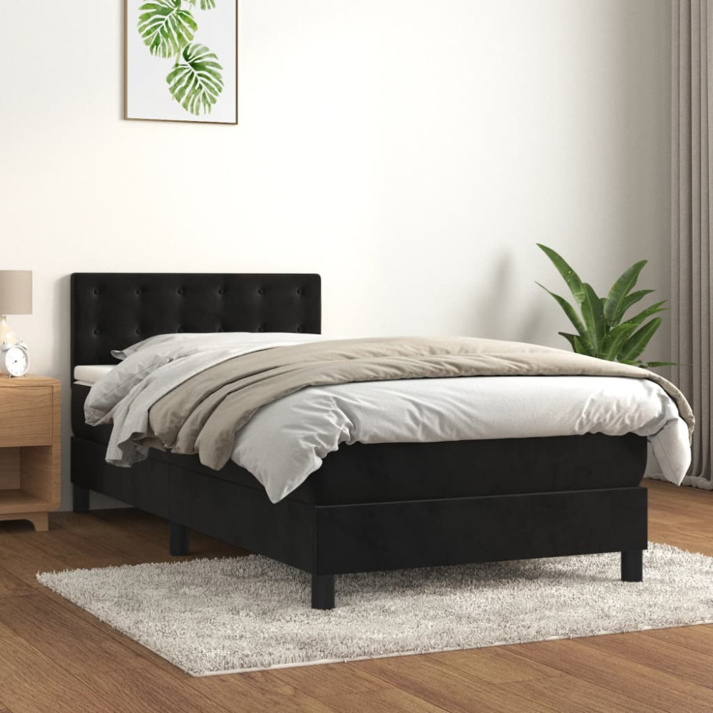Produktbild för Ramsäng med madrass svart 90x190 cm sammet