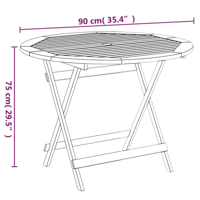 Produktbild för Hopfällbart trädgårdsbord Ø 90x75 cm massivt akaciaträ