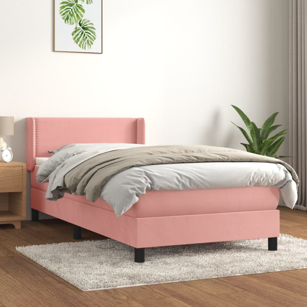 Produktbild för Ramsäng med madrass rosa 100x200 cm sammet