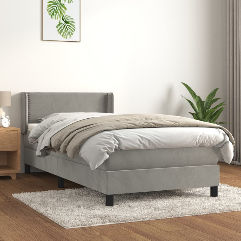 Produktbild för Ramsäng med madrass ljusgrå 100x200 cm sammet