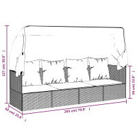 Produktbild för Solsäng med tak och dynor brun konstrotting