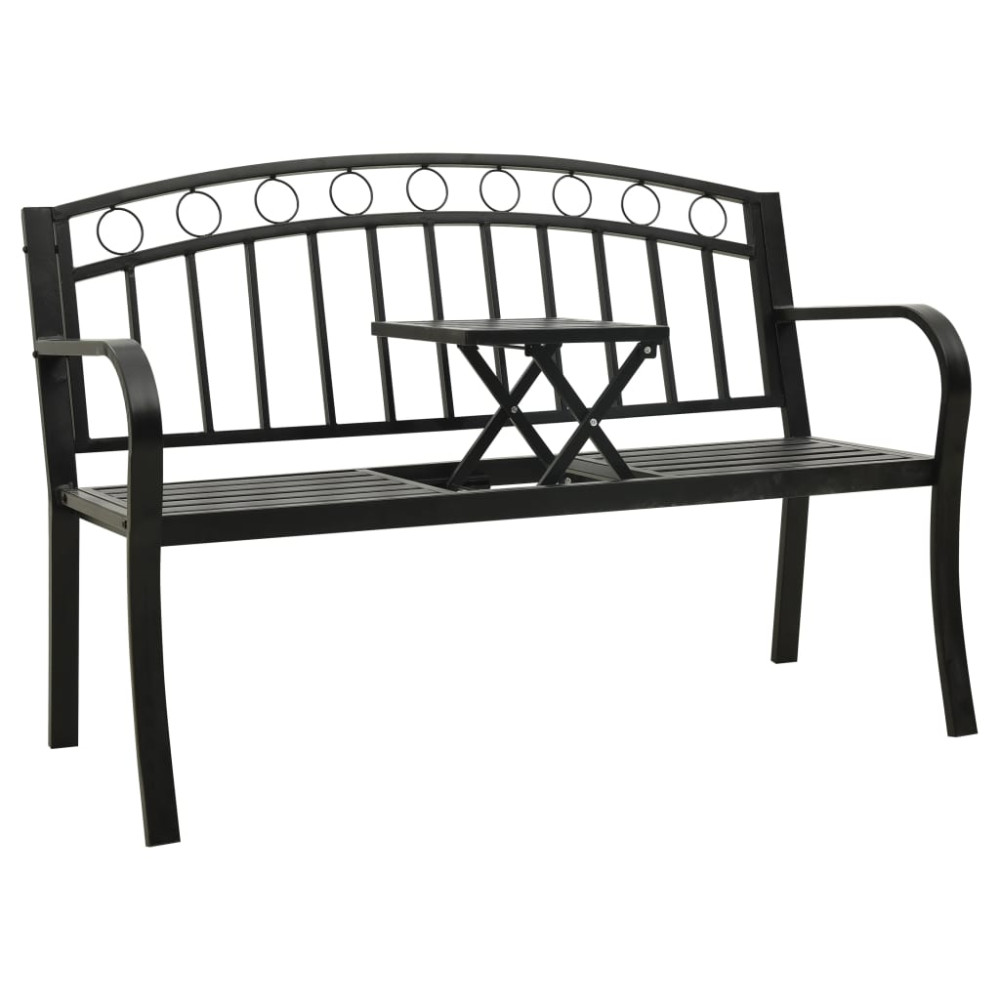 Produktbild för Trädgårdsbänk med bord svart 120 cm stål