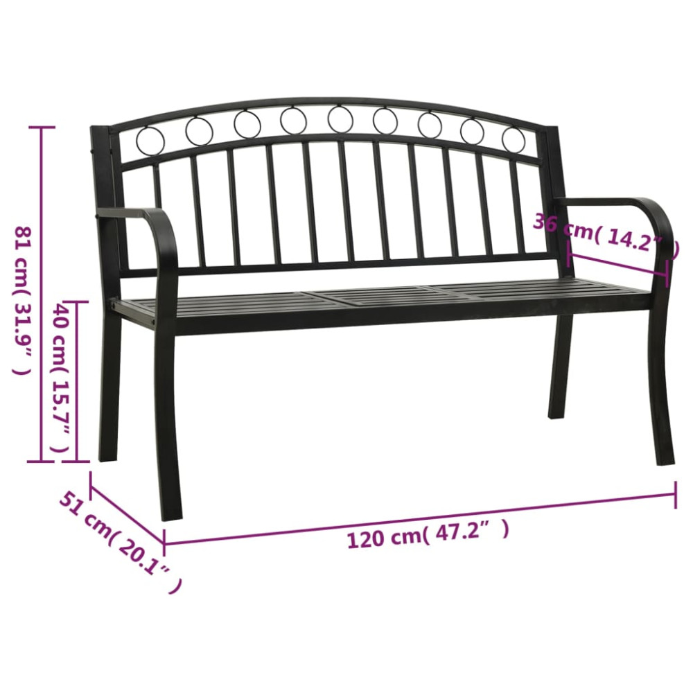 Produktbild för Trädgårdsbänk med bord svart 120 cm stål