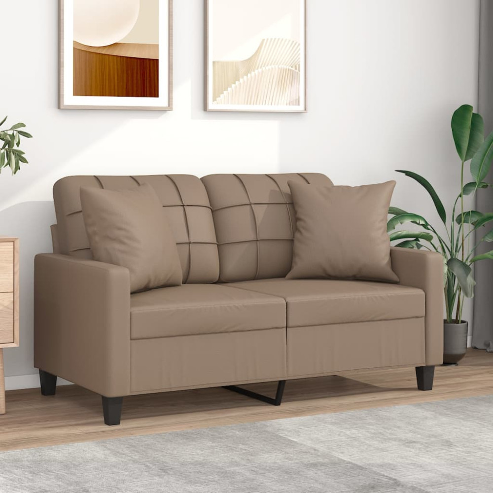 Produktbild för 2-sitssoffa med kuddar&dynor cappuccino 120 cm konstläder