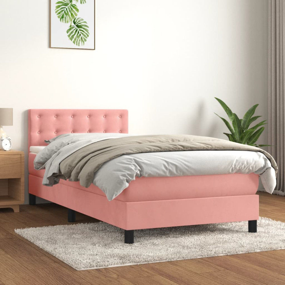 Produktbild för Ramsäng med madrass rosa 80x200 cm sammet