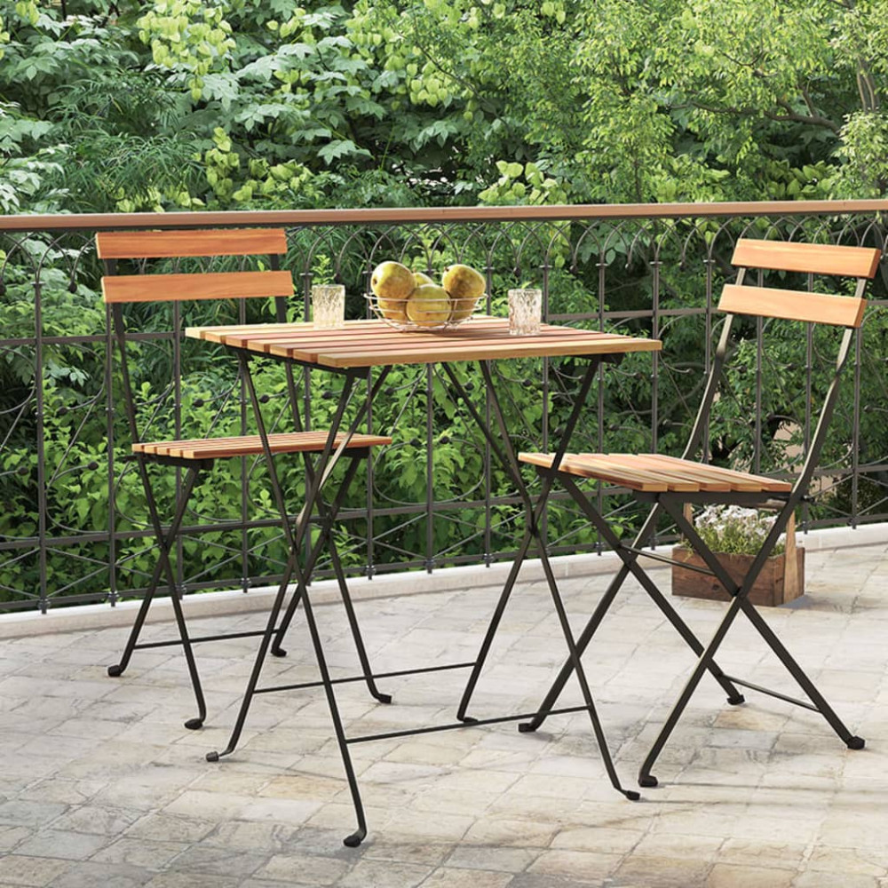 Produktbild för Hopfällbart cafébord 55x54x71 cm massiv teak och stål