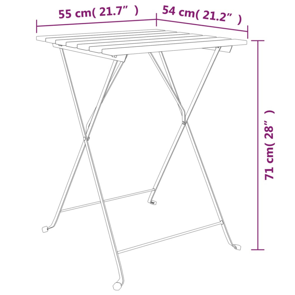 Produktbild för Hopfällbart cafébord 55x54x71 cm massiv teak och stål