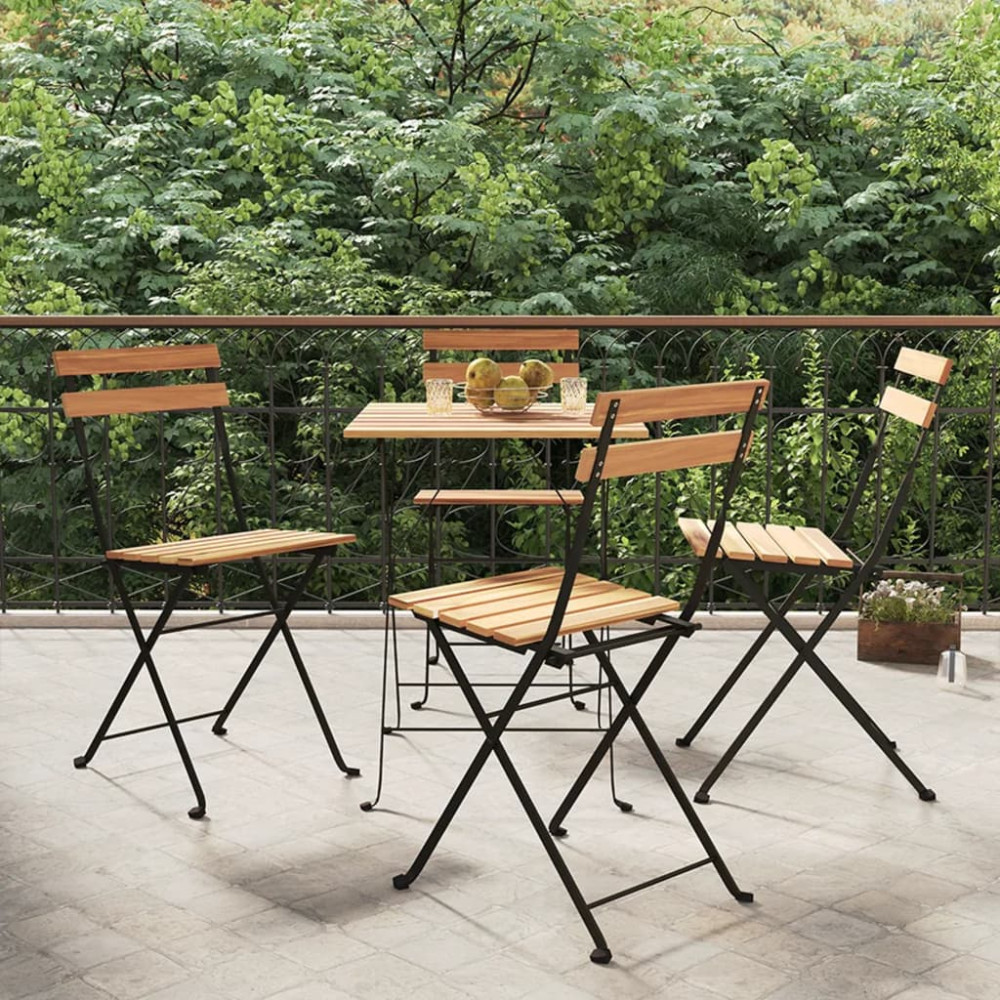 Produktbild för Hopfällbara caféstolar 4 st massiv teak och stål