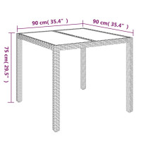 Produktbild för Trädgårdsbord med glasskiva grå 90x90x75 cm konstrotting