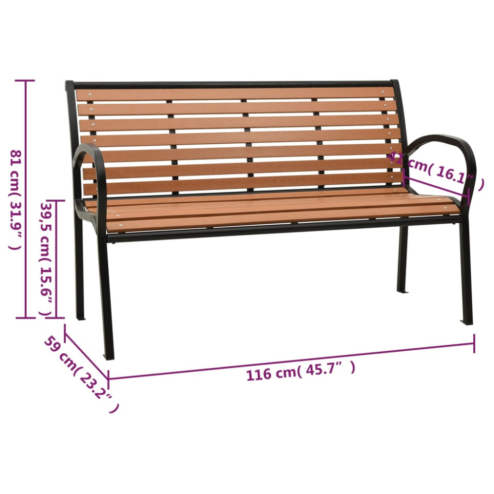 Produktbild för Trädgårdsbänk svart och brun 116 cm stål och WPC