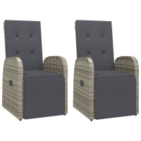 Miniatyr av produktbild för Justerbar trädgårdsstol med dynor 2 st grå konstrotting
