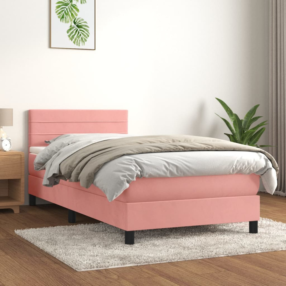 Produktbild för Ramsäng med madrass rosa 80x200 cm sammet