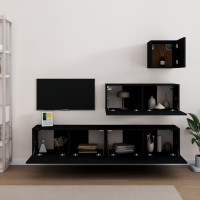 Produktbild för TV-skåp 4 delar svart konstruerat trä