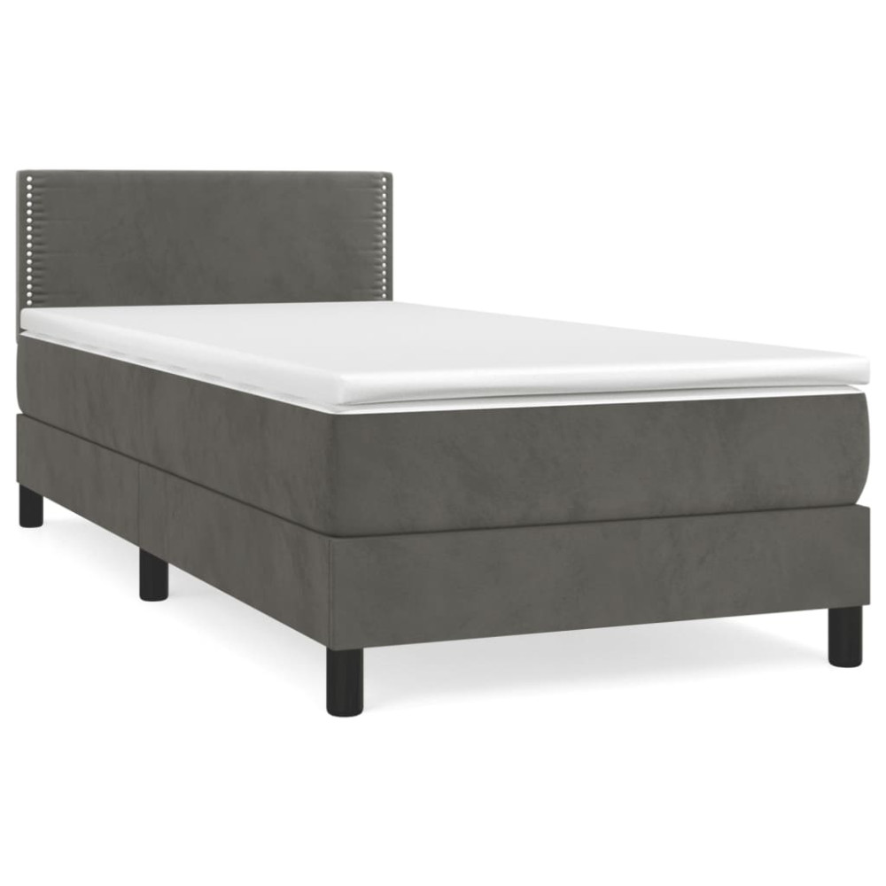 Produktbild för Ramsäng med madrass mörkgrå 90x190 cm sammet