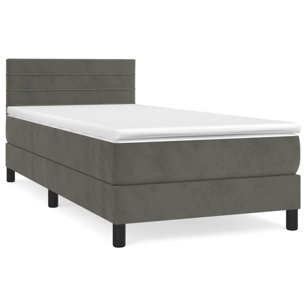 Produktbild för Ramsäng med madrass mörkgrå 90x190 cm sammet