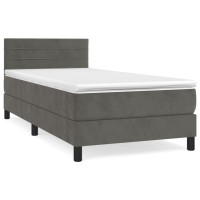 Produktbild för Ramsäng med madrass mörkgrå 90x190 cm sammet