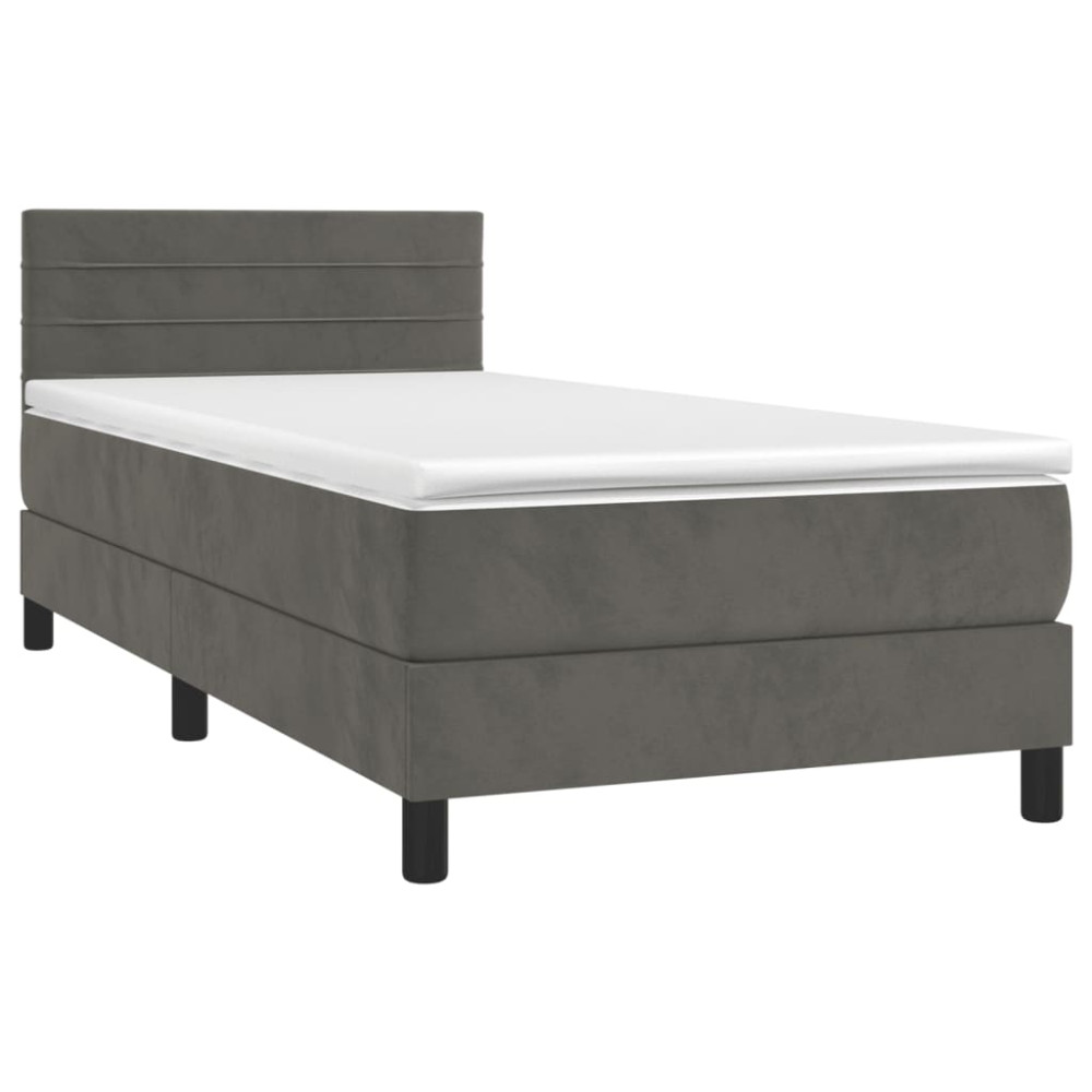 Produktbild för Ramsäng med madrass mörkgrå 90x190 cm sammet