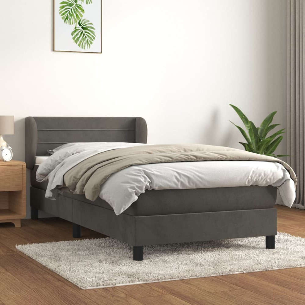 Produktbild för Ramsäng med madrass mörkgrå 90x190 cm sammet