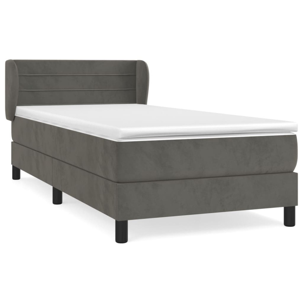 Produktbild för Ramsäng med madrass mörkgrå 90x190 cm sammet