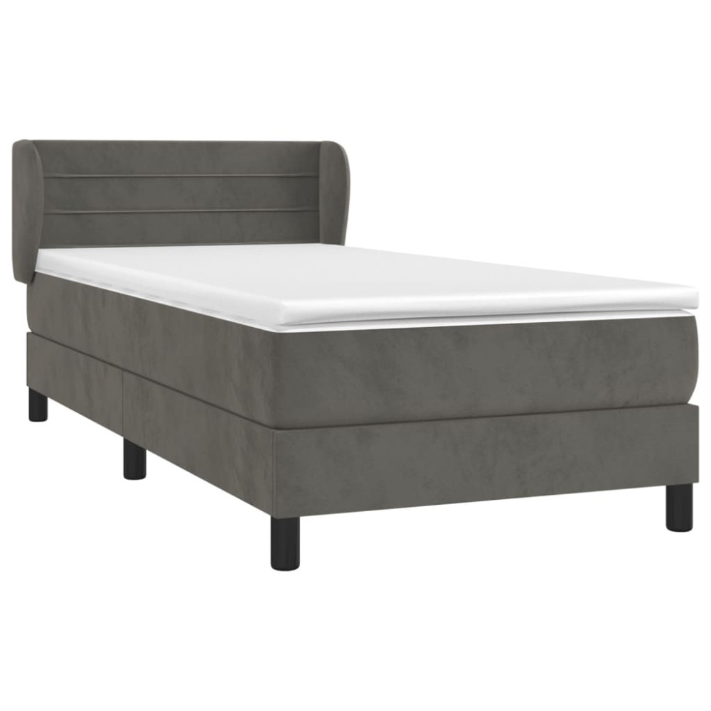 Produktbild för Ramsäng med madrass mörkgrå 90x190 cm sammet