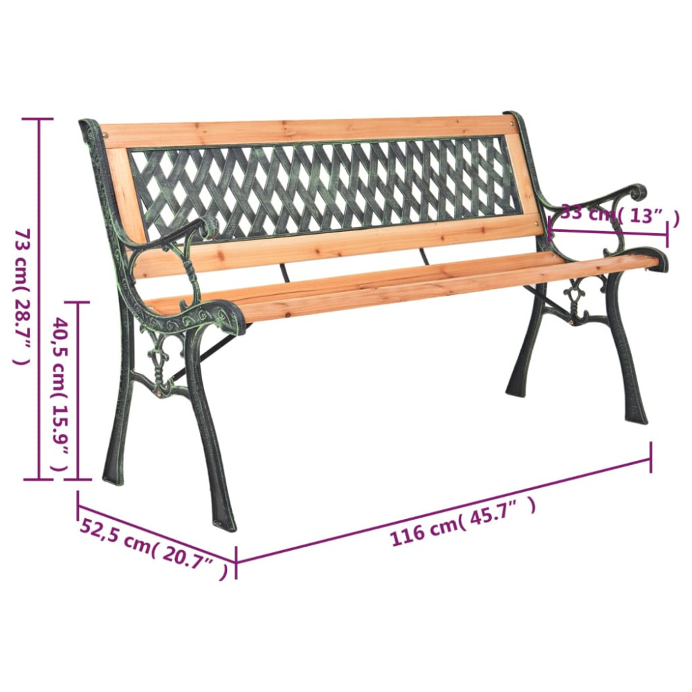 Produktbild för Trädgårdsbänk 116 cm gjutjärn och massivt granträ