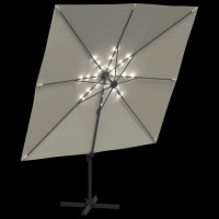 Miniatyr av produktbild för Frihängande parasoll LED sandvit 400x300 cm