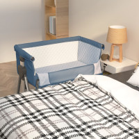 Miniatyr av produktbild för Babysäng med madrass marinblå linnetyg