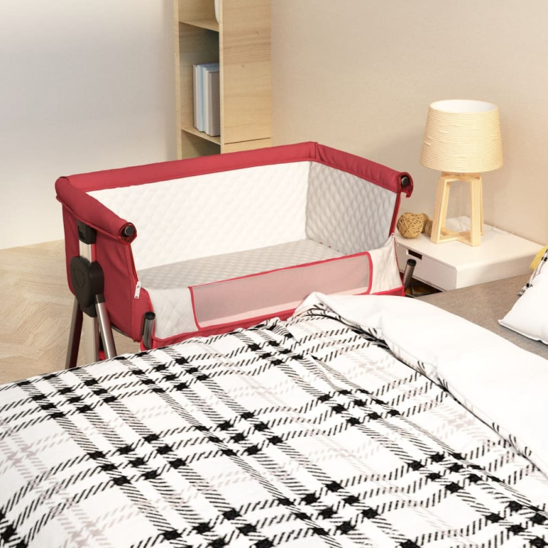 Produktbild för Babysäng med madrass röd linnetyg