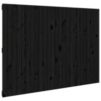 Produktbild för Väggmonterad huvudgavel svart 159,5x3x110 cm massiv furu