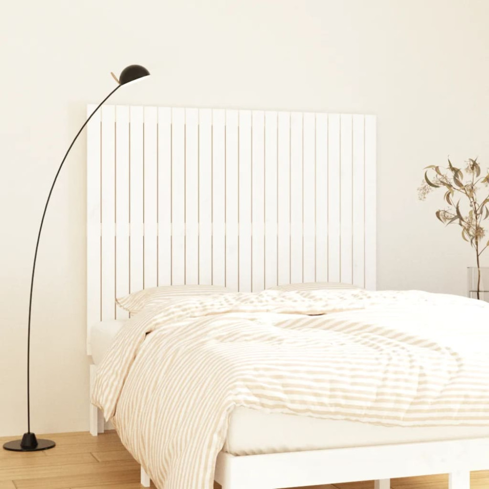 Produktbild för Väggmonterad huvudgavel vit 140x3x110 cm massiv furu