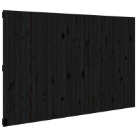 Produktbild för Väggmonterad huvudgavel svart 185x3x110 cm massiv furu