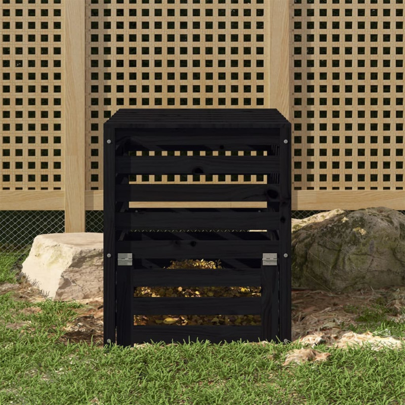 Produktbild för Kompostlåda svart 63,5x63,5x77,5 cm massiv furu