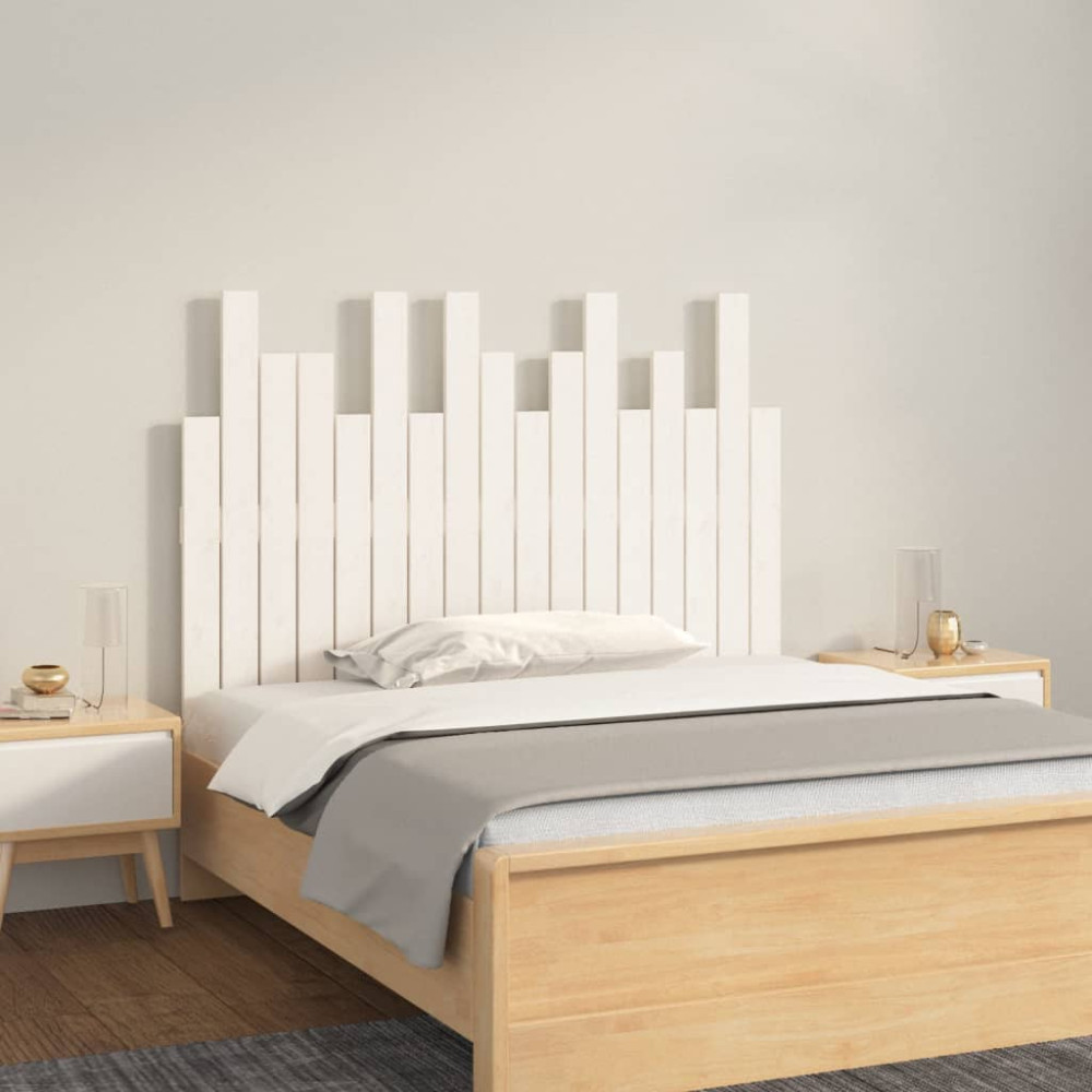 Produktbild för Väggmonterad huvudgavel vit 108x3x80 cm massiv furu