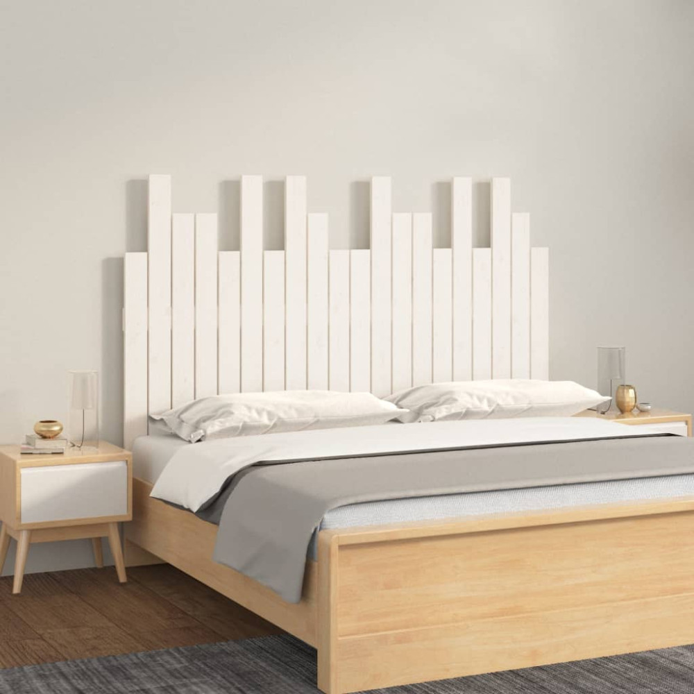 Produktbild för Väggmonterad huvudgavel vit 127,5x3x80 cm massiv furu