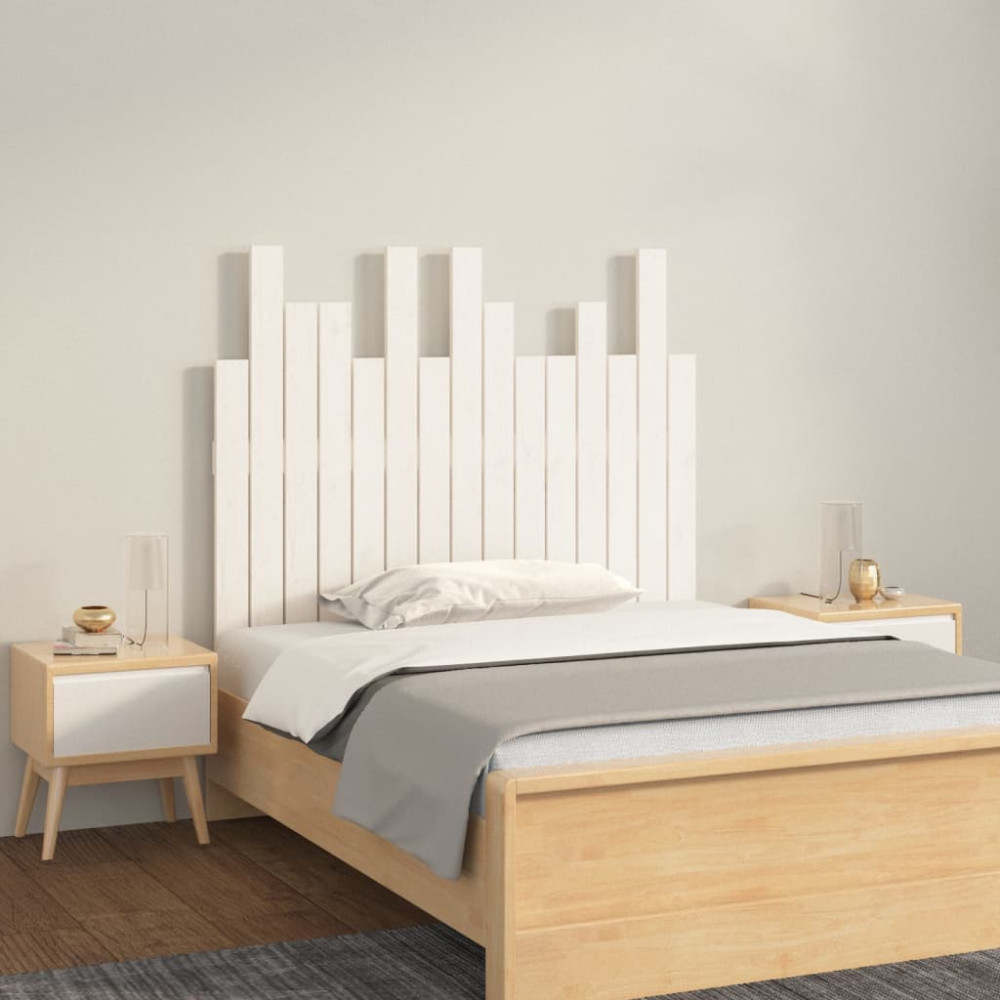 Produktbild för Väggmonterad huvudgavel vit 95,5x3x80 cm massiv furu