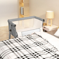 Miniatyr av produktbild för Babysäng med madrass ljusgrå linnetyg
