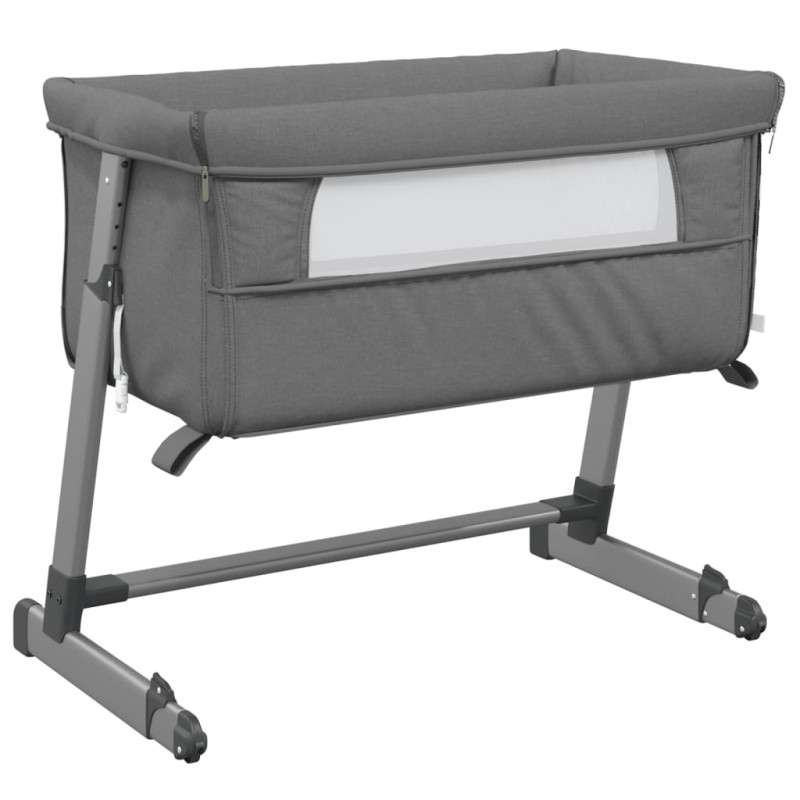 Produktbild för Babysäng med madrass mörkgrå linnetyg