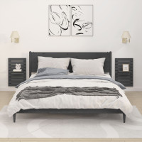 Produktbild för Väggmonterade sängbord 2 st grå massiv furu