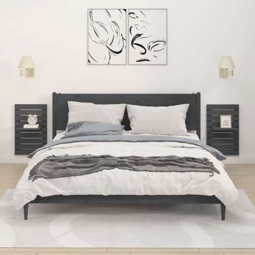 vidaXL Väggmonterade sängbord 2 st grå massiv furu